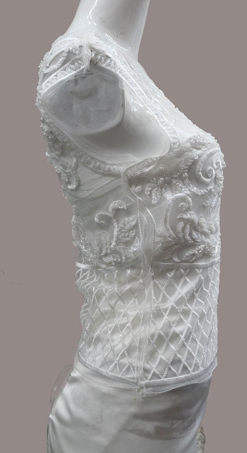 White Bridal Beaded Lace 2 Piece Set, Front and Back # VFC-253BP AND # VFC-252BP