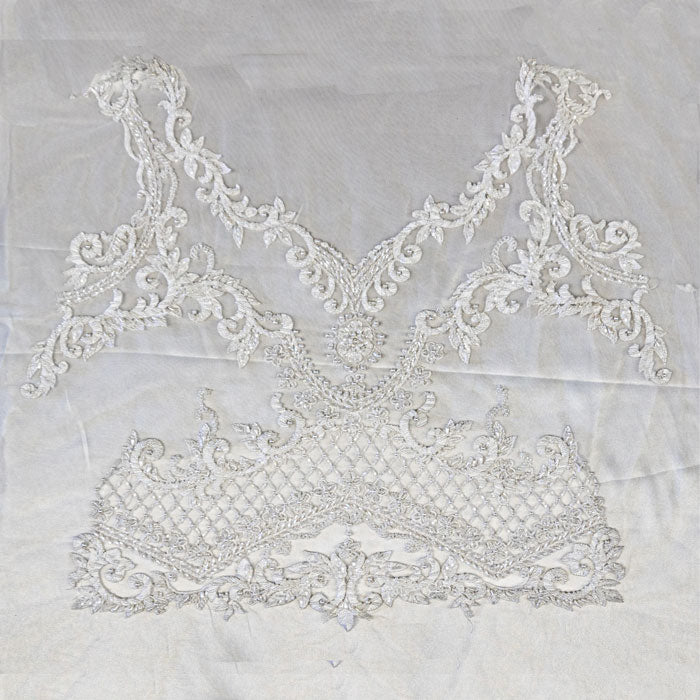 White Bridal Beaded Lace 2 piece Set Front and Back # VFC-230B