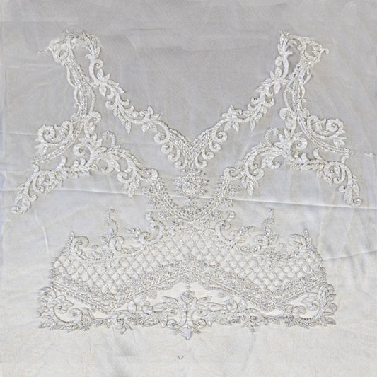 White Bridal Beaded Lace 2 piece Set Front and Back # VFC-230B