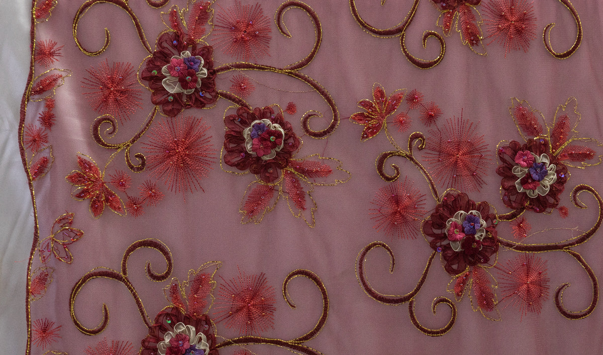 4 Colors, Embroidered Lace with 3D Flowers # SG 1905