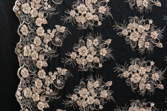 13 Colors, Black Hand Beaded and Embroidered Floral lace # 16EMB101BE