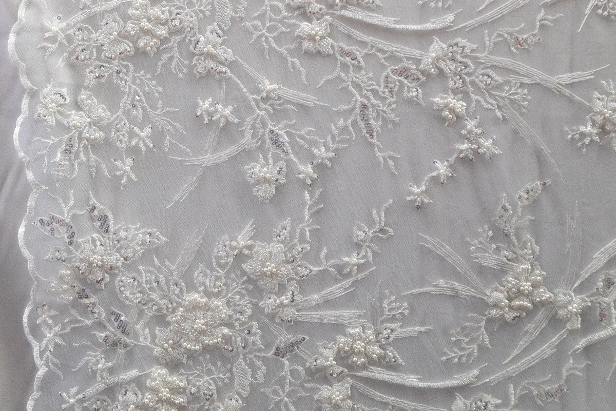 Embroidery Sequins With Beaded Fabric Mesh Lace # BTH 027