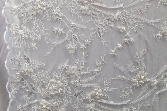 Embroidery Sequins With Beaded Fabric Mesh Lace # BTH 027