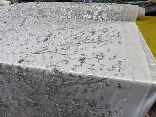 4 Colors, Black Embroidered Lace with 3D Lurex Flowers # SP17-113-D- 2