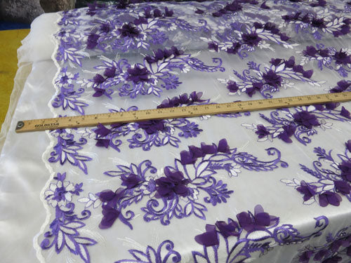 2 Colors, Black/White Embroidered lace with 3D Chiffon Flower SP17-050-D- 1