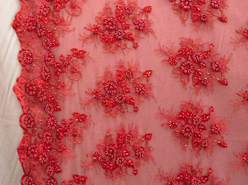 Red Lace with Small Flower Design - 52 Wide - 1 Yard