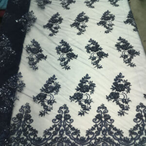 Embroidered Lace With Beads And Sequins # HT1027 # 4 Charcoal